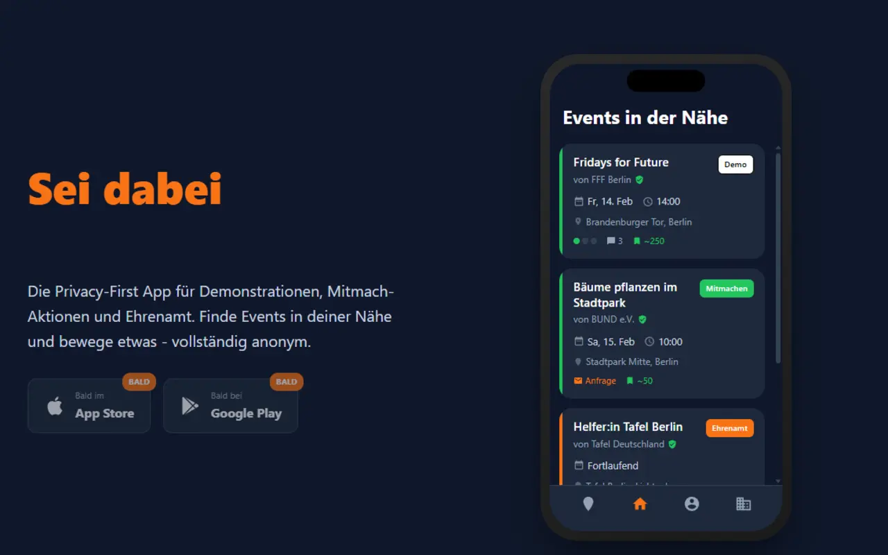 ShowUp - Datenschutzorientierte Plattform für Demonstrationen und ehrenamtliche Tätigkeiten